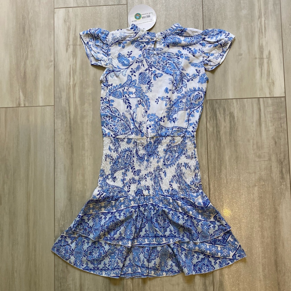 NWT Joyous & Free Blue Paisley Print Isabell Dress with Ruffle Skirt, girls 8